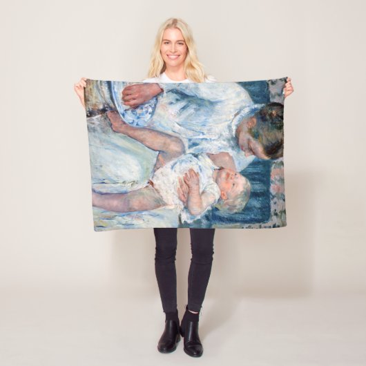 母は眠い子供のカサットを洗おうとしている フリースブランケット (インサイチュ)