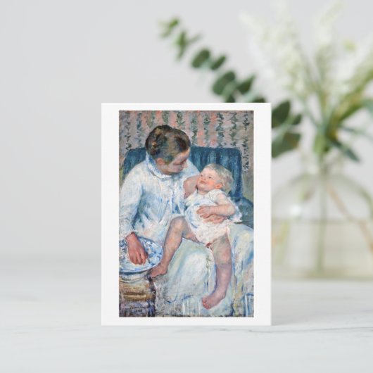 母は眠い子供のカサットを洗おうとしている ポストカード (スタンド正面)