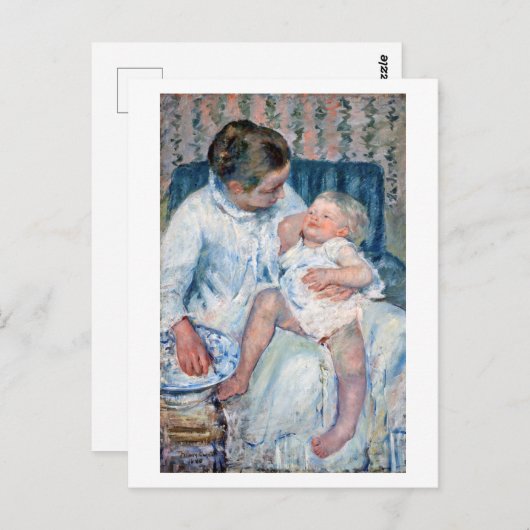 母は眠い子供のカサットを洗おうとしている ポストカード (正面/裏面)