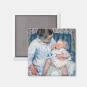 母は眠い子供のカサットを洗おうとしている マグネット (正面/裏面)