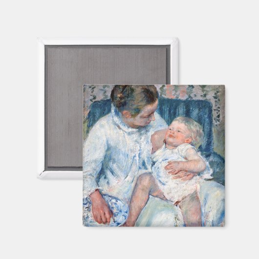 母は眠い子供のカサットを洗おうとしている マグネット (正面/裏面)