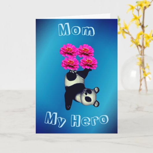 母は私のヒーローはパンダの母の日のカードをジャグリング カード (黄色い花)