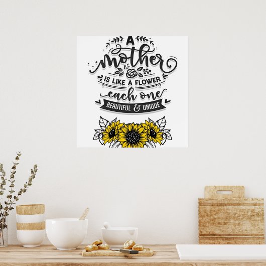 母は花のようで、かわいい母の日の贈り物 ポスター (キッチン)