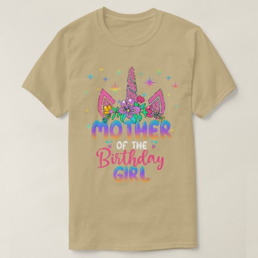母は誕生日の女の子ユニコーン誕生日パーティー Tシャツ (デザイン正面)