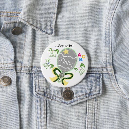 母は黄色の星の馬のガラガラ赤ちゃんシャワーになる 缶バッジ (インサイチュ)