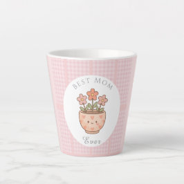 母へのギフト、最高の母、ピンクチェック カフェラテマグ