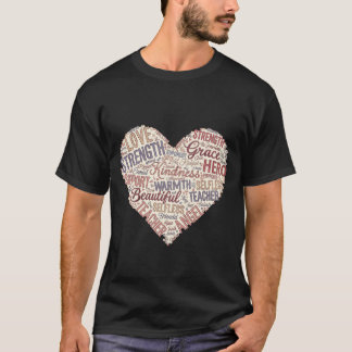 母へのワードクラウドハート 愛 強さ 優しさ Tシャツ