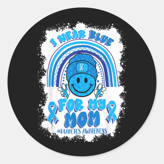 母への愛を込めてブルーを着て糖尿病の啓発を支援 ラウンドシール (正面)
