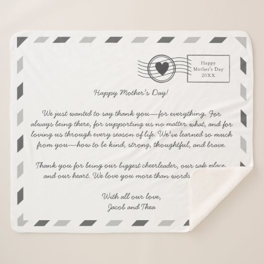 母への航空便ラブレター シェルパブランケット (正面(横))