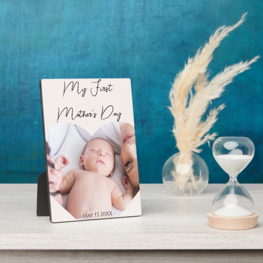 母への贈り物の最初の母の日のハートフォトピンク フォトプラーク (側面)