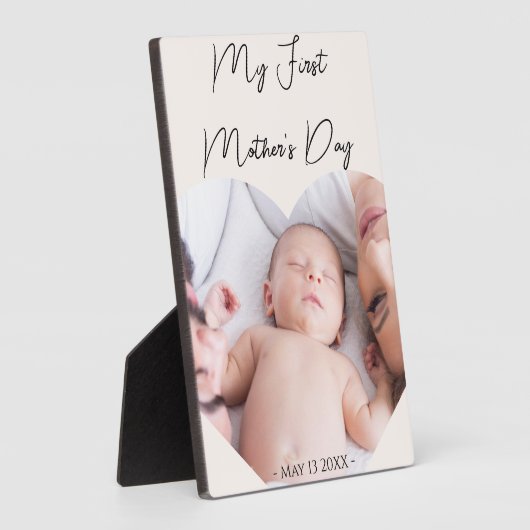 母への贈り物の最初の母の日のハートフォトピンク フォトプラーク (側面)