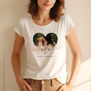 母への贈り物   Momブラックスクリプトカスタムハート写真 Tシャツ