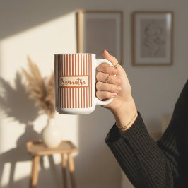 母や同僚へのオリジナルギフトに！オレンジストライプのマグカップ コーヒーマグカップ
