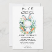 母をイヤホップブルーピンクバニーベビーシャワーにする 招待状 (正面)