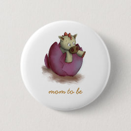 母を孵化させようとしている可愛らしいピンクの恐竜 缶バッジ