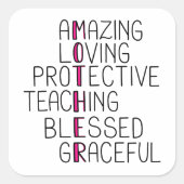 母アナグラム驚くべき愛する保護母 スクエアシール (正面)