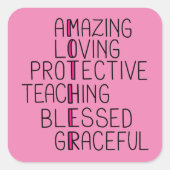 母アナグラム驚くべき愛する保護母 スクエアシール (正面)