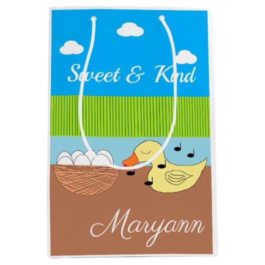 母アヒルが卵を歌う ミディアムペーパーバッグ (正面)