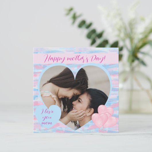 母エレガントの日とハート写パーソナライズされた真 シーズンカード (スタンド正面)