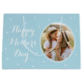 母エレガントの日の写パーソナライズされた真ブルー ラージペーパーバッグ (正面)