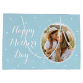 母エレガントの日の写パーソナライズされた真ブルー ラージペーパーバッグ (裏面)