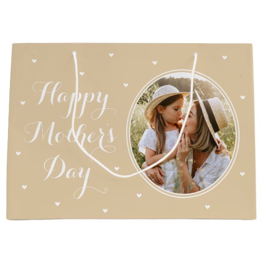 母エレガントの日の写パーソナライズされた真金ゴールド ラージペーパーバッグ (正面)