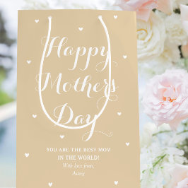 母エレガントの日の名パーソナライズされた前の淡い色の金ゴールド ミディアムペーパーバッグ