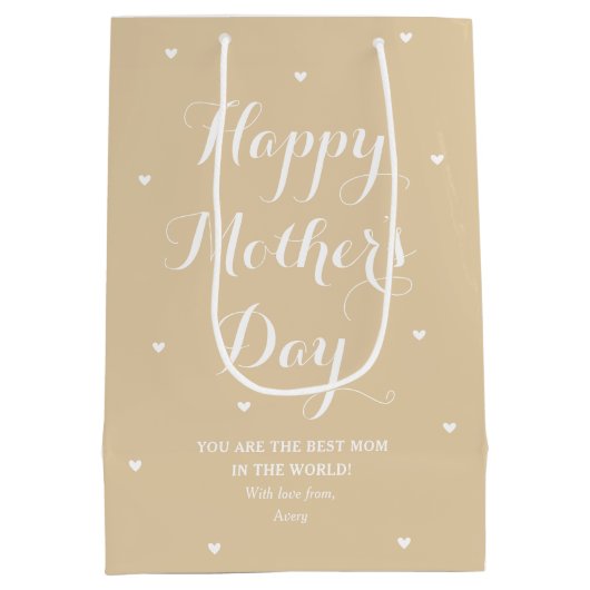 母エレガントの日の名パーソナライズされた前の淡い色の金ゴールド ミディアムペーパーバッグ (裏面)