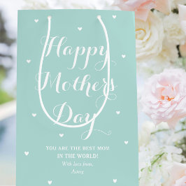 母エレガントの日の名ミントパーソナライズされたグリーン ミディアムペーパーバッグ