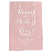 母エレガントの日の名前パーソナライズされたピンク ミディアムペーパーバッグ (裏面)