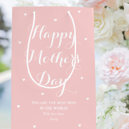 母エレガントの日の名前パーソナライズされたピンク ミディアムペーパーバッグ