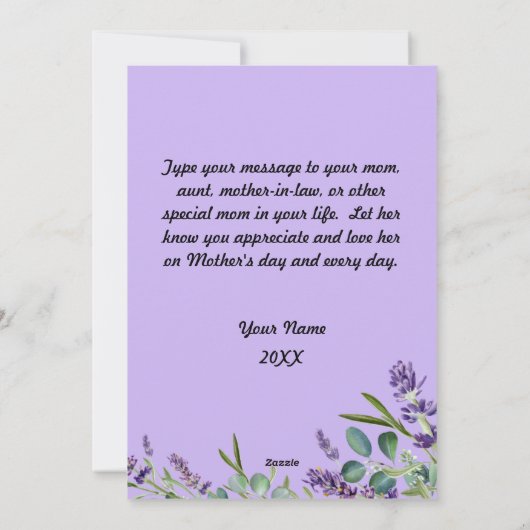 母エレガントの日の紫と緑のフローラ シーズンカード (裏面)