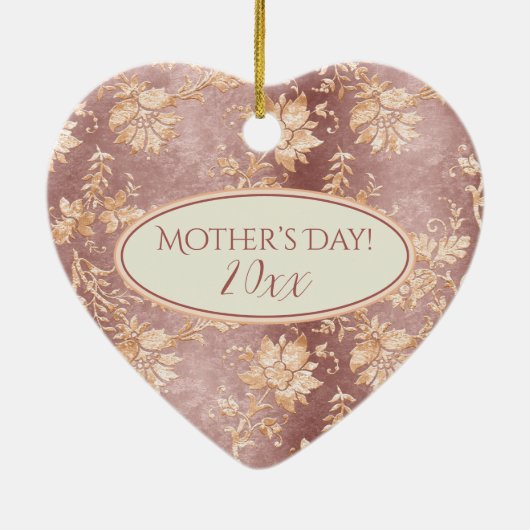 母エレガントの日キープサケハートダマスク セラミックオーナメント (裏面)