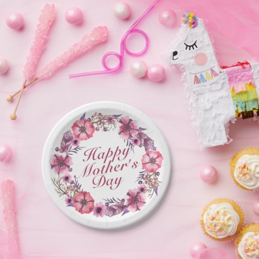 母エレガントの日フローラリース紙プレート ペーパープレート (パーティー)