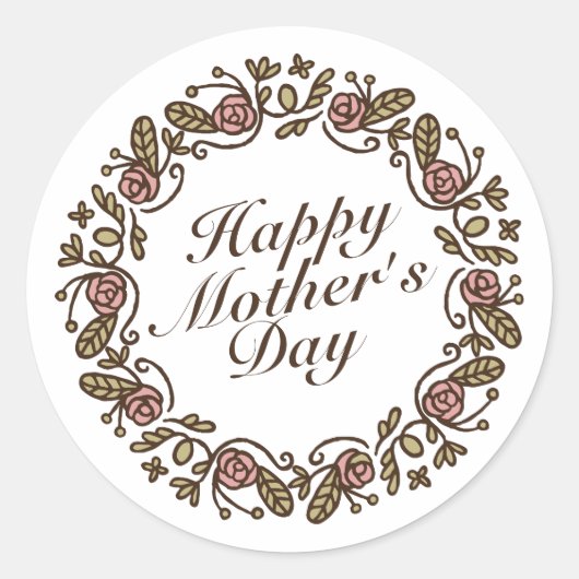 母エレガントの日フローラリース |ステッカー ラウンドシール (正面)