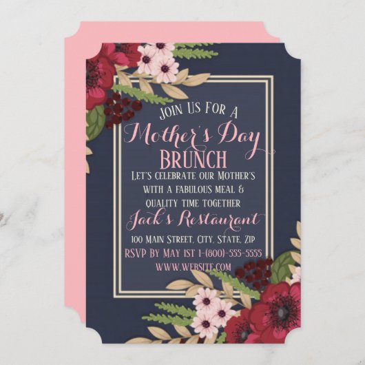 母エレガントの日招待状フラットカード 招待状 (正面/裏面)