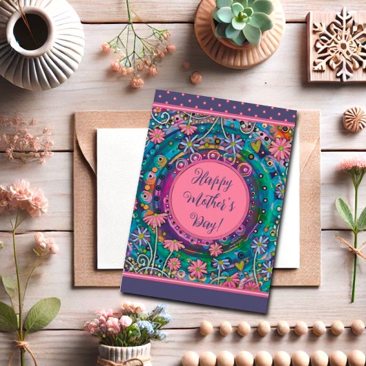 母エレガントフローラかわいらしピンクブルー母の日 カード