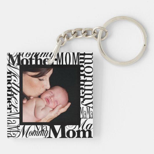 母カスタマイズの日ワードコラージュ写真キーチェーン キーホルダー (裏面)