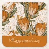 母カスタムの日の茶色のフローラの上品な スクエアペーパーコースター (正面)