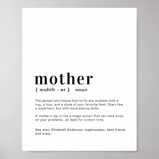 母カスタム母、母、母の定義の母の日 ポスター (正面)