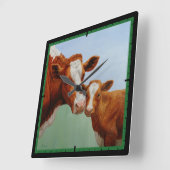 母ガーンジー牛とかわいい子牛 スクエア壁時計 (傾斜)