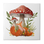 母キツネと彼女のベビーの下の大きのこ タイル (正面)