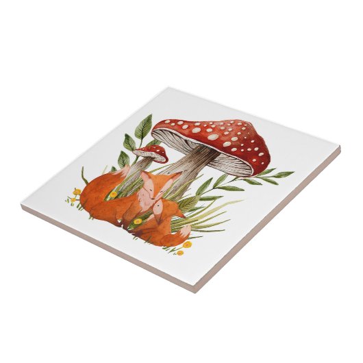 母キツネと彼女のベビーの下の大きのこ タイル (側面)