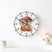 母キツネと彼女のベビーの下の大きのこ ラージ壁時計 (ホーム)