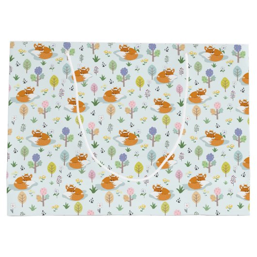 母キツネベビーキツネ森で眠る ラージペーパーバッグ (裏面)