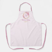 母ギフトほこりっぽいピンクのワイルドフラワーズモノグラム エプロン (正面)