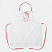 母ギフトピンク赤面バラ花金ゴールドモノグラム エプロン (正面)