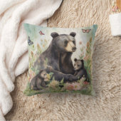 母クマ 子熊 ちょうちょ 花 絵画 クッション (ブランケット)