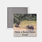 母グリズリーと2匹のカブの高精細な写真 マグネット (正面/裏面)