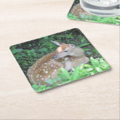 母コースターを待っている子鹿 スクエアペーパーコースター (アングル)